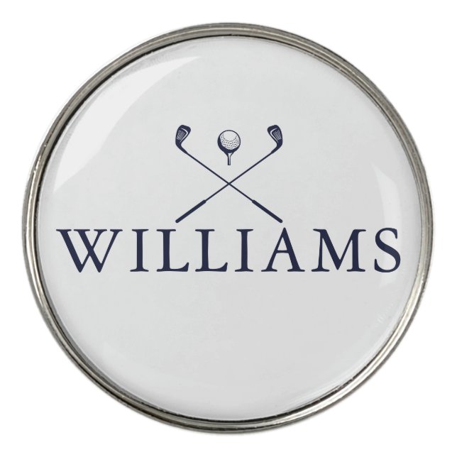 Navy Blue Personalized Name Golf Clubs Golf Ball Marker (Front)