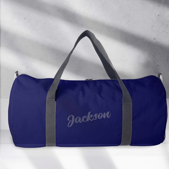 Navy Blue Personalized Name mens Duffle Bag (Simple Navy Blue Personalized Name Duffel Bag.)