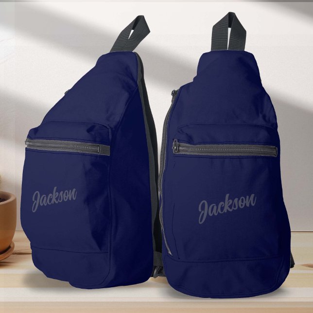 Navy BLue Personalized Name Mens Sling Bag (Simple Navy Blue Personalized Name Sling Bag)