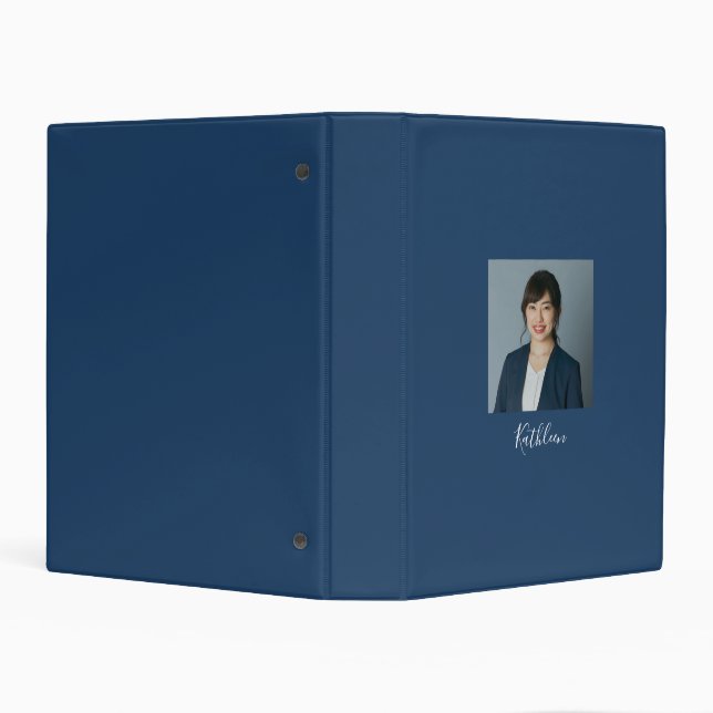 Navy Blue Personalized Name Photo Elegant Folder (Background)
