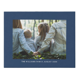Navy Blue Personalized Photo and Text Faux Canvas Print