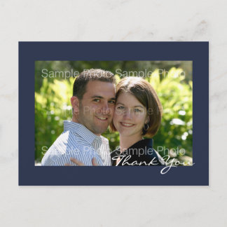 Navy Blue Personalized Photo Wedding Thank You Postcard