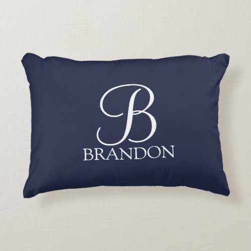 Navy Blue Personalized Script Monogram and Name Accent Pillow