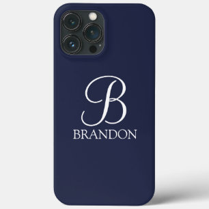 Navy Blue Personalized Script Monogram and Name iPhone 13 Pro Max Case