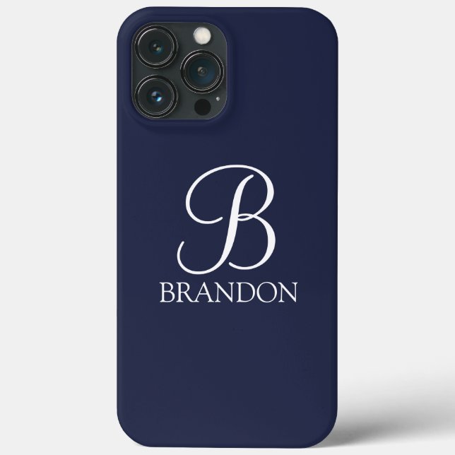 Navy Blue Personalized Script Monogram and Name Case-Mate iPhone Case (Back)