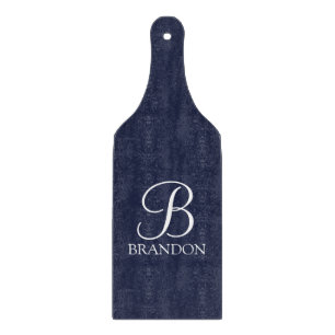 Navy Blue Personalized Script Monogram and Name Cutting Board