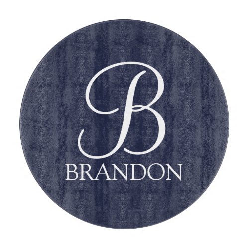 Navy Blue Personalized Script Monogram and Name Cutting Board
