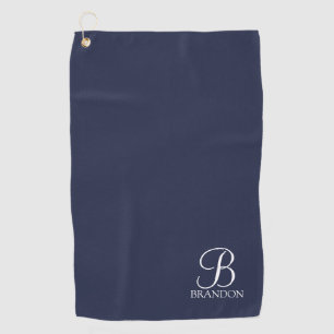 Navy Blue Personalized Script Monogram and Name Golf Towel