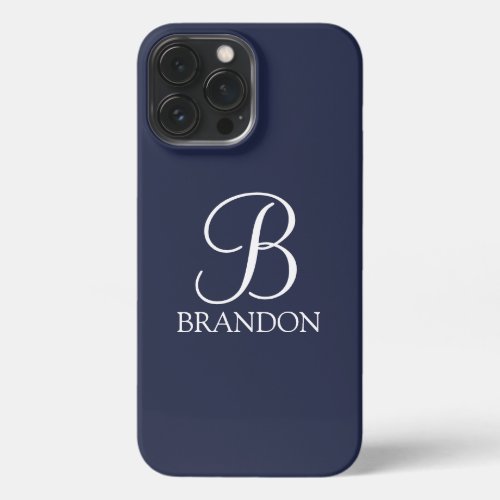 Navy Blue Personalized Script Monogram and Name iPhone 13 Pro Max Case