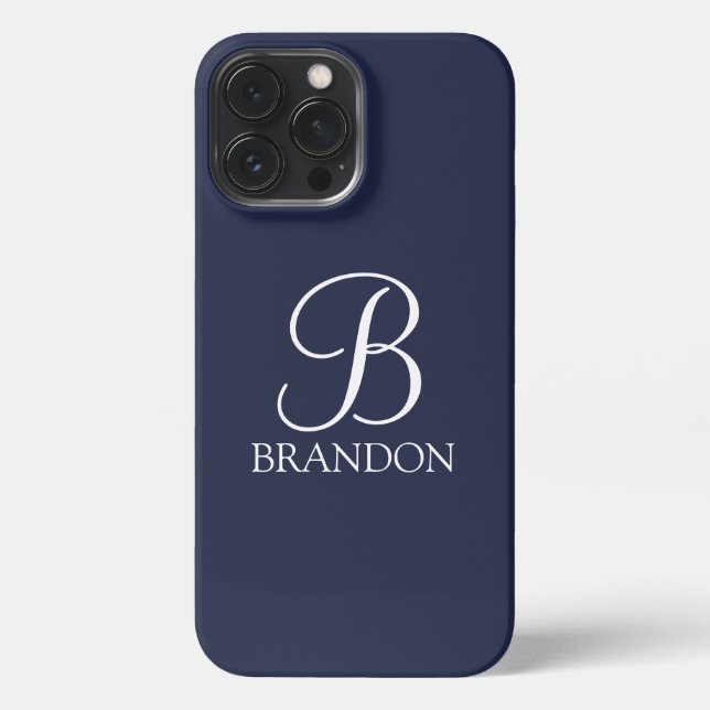 Navy Blue Personalized Script Monogram and Name iPhone Case (Back)