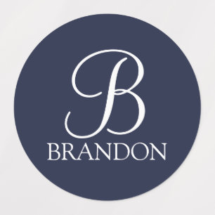 Navy Blue Personalized Script Monogram and Name Labels