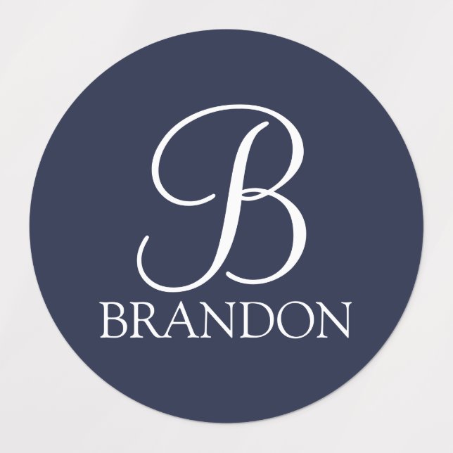 Navy Blue Personalized Script Monogram and Name Labels (Design 2)