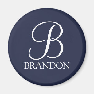 Navy Blue Personalized Script Monogram and Name Magnet