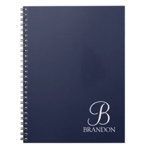 Navy Blue Personalized Script Monogram and Name Notebook