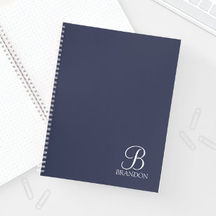 Navy Blue Personalized Script Monogram and Name Notebook