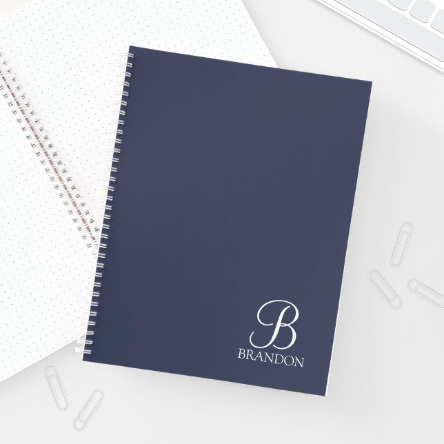 Navy Blue Personalized Script Monogram and Name Notebook (Creator Uploaded)