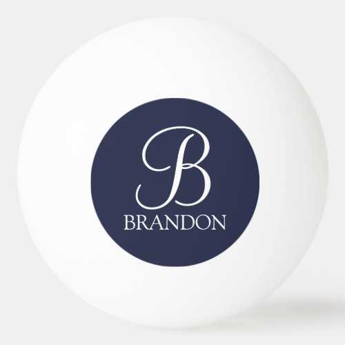 Navy Blue Personalized Script Monogram and Name Ping Pong Ball