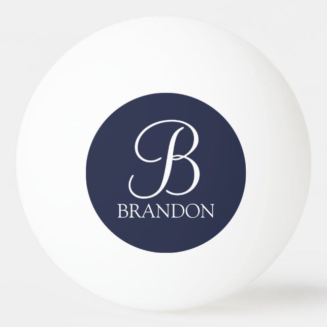 Navy Blue Personalized Script Monogram and Name Ping Pong Ball (Front)