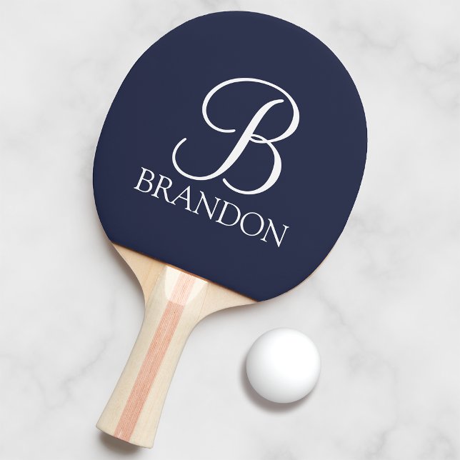 Navy Blue Personalized Script Monogram and Name Ping Pong Paddle (Creator Uploaded)