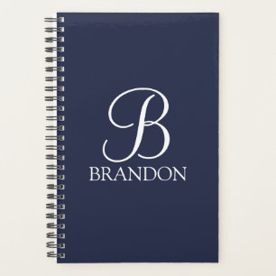 Navy Blue Personalized Script Monogram and Name Planner