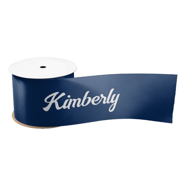 Navy Blue Personalized Script Name School Satin Ribbon (Spool)