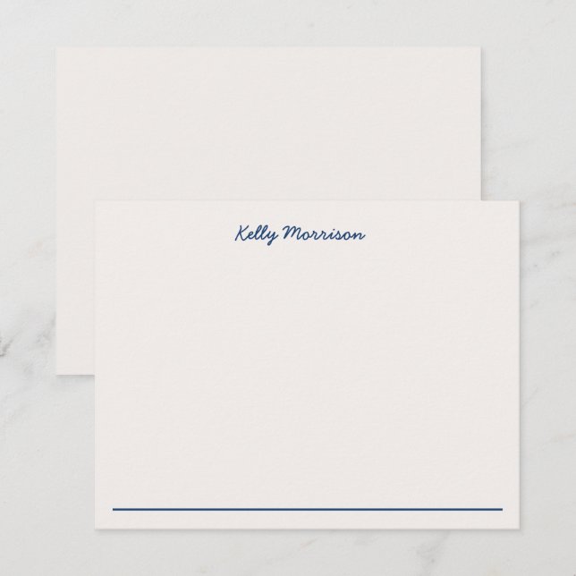 Navy Blue Personalized Stationery Ivory Note Card (Front/Back)
