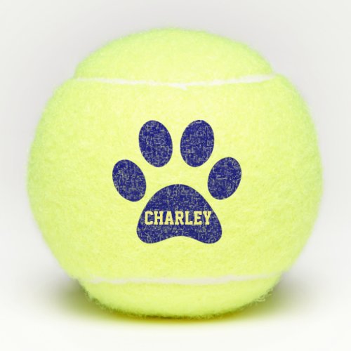 Navy Blue Pet Paw Print Personalized Name Toy Tennis Balls