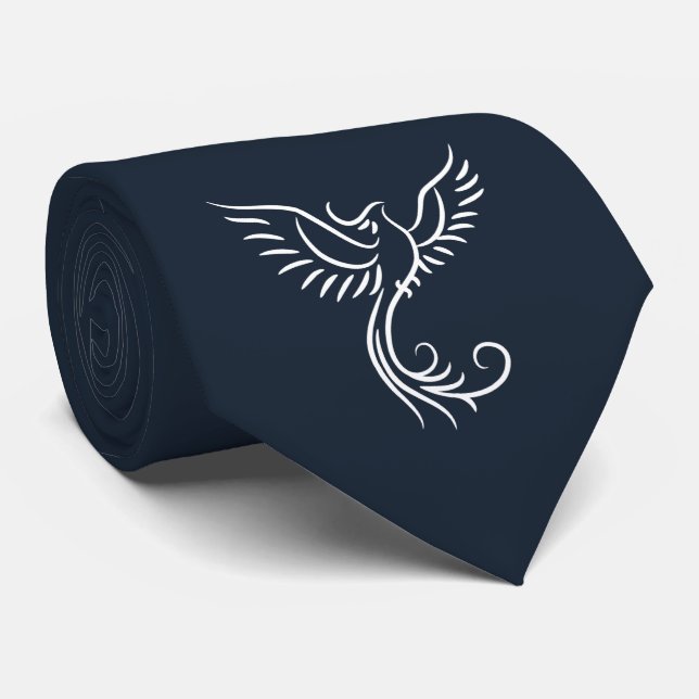 Navy Blue Phoenix Mystical Bird Rising Myth  Neck Tie (Rolled)