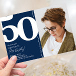 Navy Blue Photo 50th Birthday Party Invitation<br><div class="desc">Create lasting memories at your 50th birthday bash with these classic navy blue birthday party invitations! Featuring a large bold serif font showcasing the number '50', a photo of the birthday boy / girl, and a modern template that is easy to personalize, these invitations will capture the spirit of the...</div>