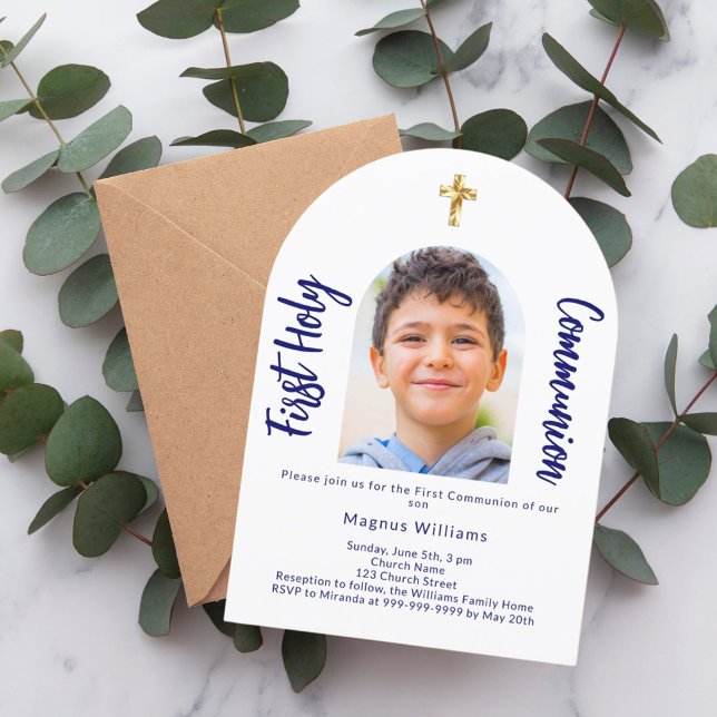 Navy blue photo arch boy First Holy Communion  Invitation (Creator Uploaded)