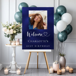 Navy blue photo birthday party welcome foam board