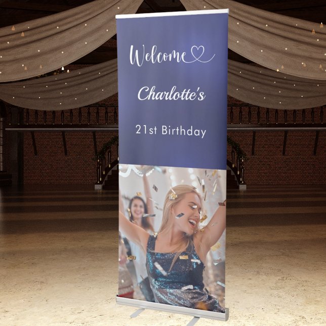 Navy blue photo birthday welcome retractable banner (Creator Uploaded)