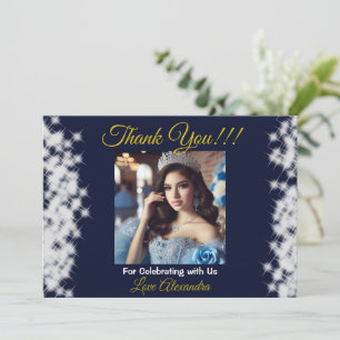 Navy Blue Photo Boho Quinceañera Spanish Favor Thank You Card