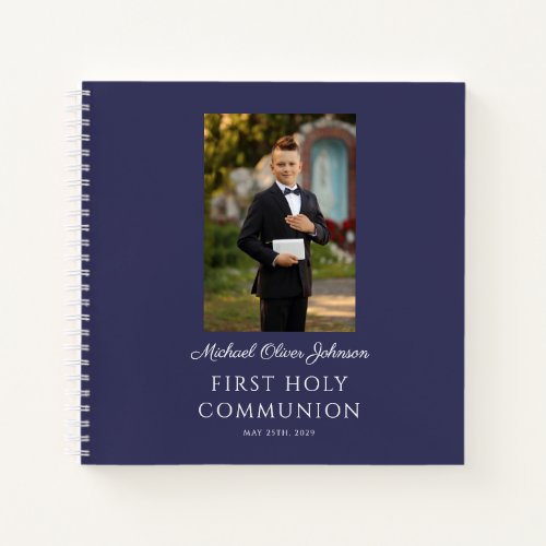 Navy Blue Photo Boy First Communion Guestbook Notebook
