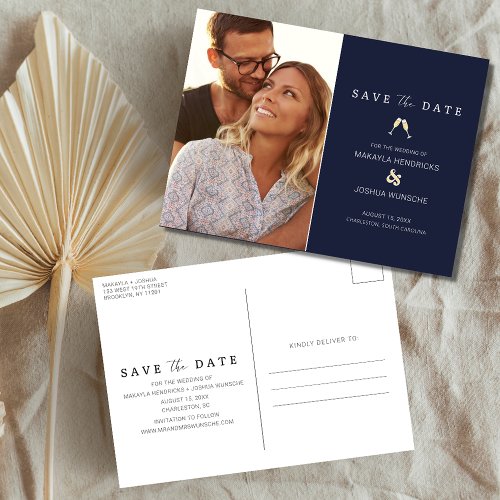 Navy Blue Photo Budget Wedding Save the Date Announcement Postcard