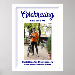 Navy Blue Photo Celebrating the life Funeral Poster