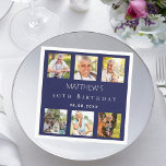 Navy blue photo collage birthday party napkins<br><div class="desc">For a 50th (or any age) birthday,  celebrating his/her life with a collage of 6 of your high quality photos of her,  her friends,  family,  interest or pets.  Personalize and add a name,  age,  date.    A classic navy blue background.</div>