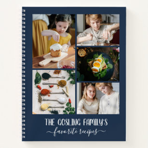 Navy Blue Photo Collage Family Recipes Notebook