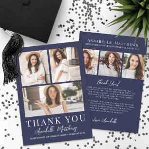 Navy Blue Photo Collage Graduation Thank You Card