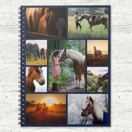 Navy Blue Photo Collage Horse Custom Notebook