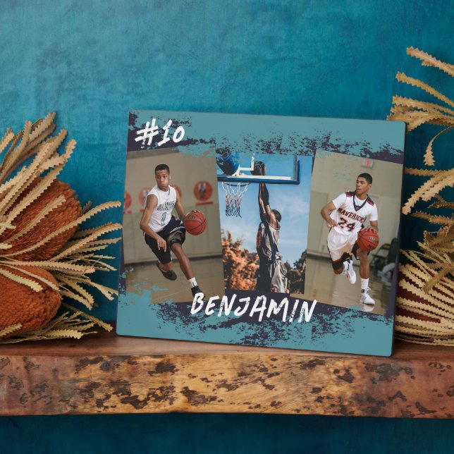 Navy & Blue Photo Collage Personalized  Plaque (Side)