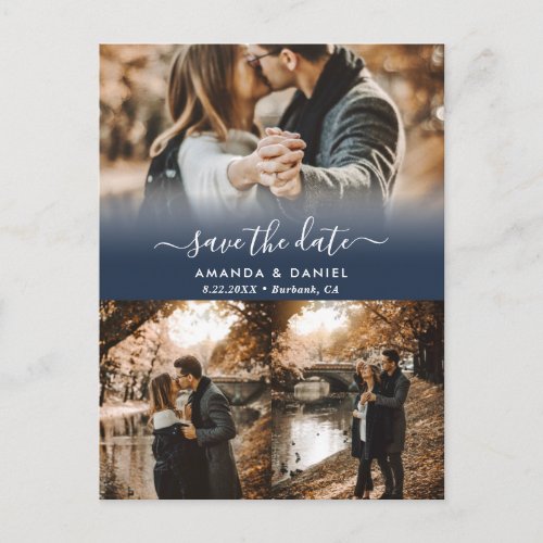 Navy Blue Photo Collage Save The Date Postcards