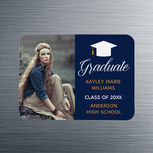 Navy Blue Photo Graduation Announcement Magnet