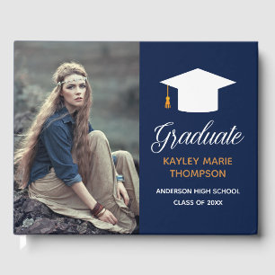 Navy Blue Photo Graduation Party Autograph Guest Book
