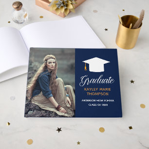 Navy Blue Photo Graduation Party Autograph Guest Book