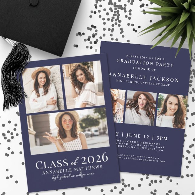 Navy Blue Photo Graduation Party Invitation (Navy Blue Photo Graduation Party Invitation)
