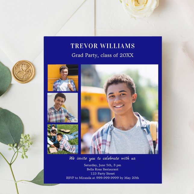 Navy blue photo Graduation Party invitation (Creator Uploaded)