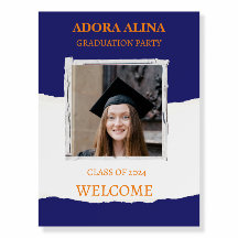 Navy Blue Photo Graduation Welcome Foam Board