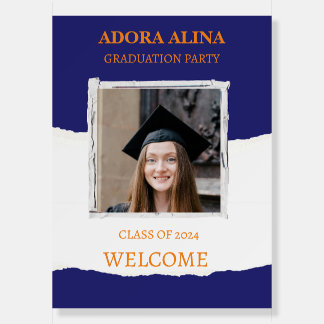 Navy Blue Photo Graduation Welcome Foam Board