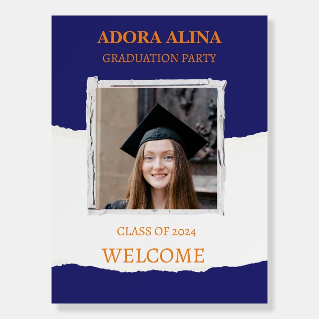 Navy Blue Photo Graduation Welcome Foam Board (Front)